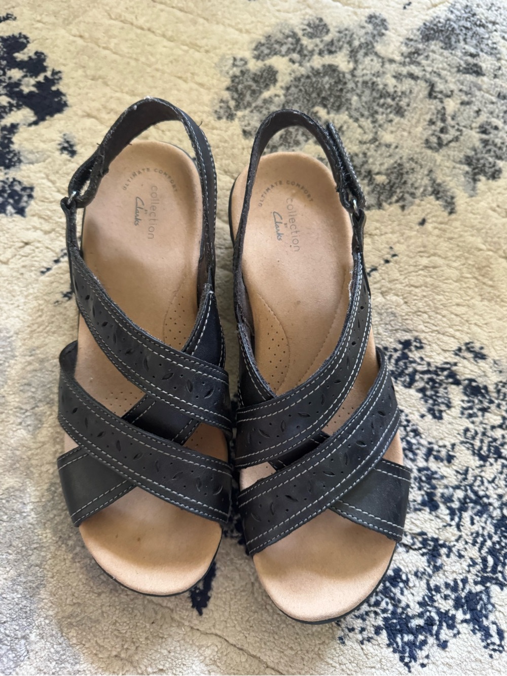 Clarks Black Leather Cross-Strap Slingback Sandals